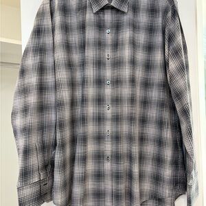 Zachary Prell Grey and Black Plaid Casual Button Down Shirt